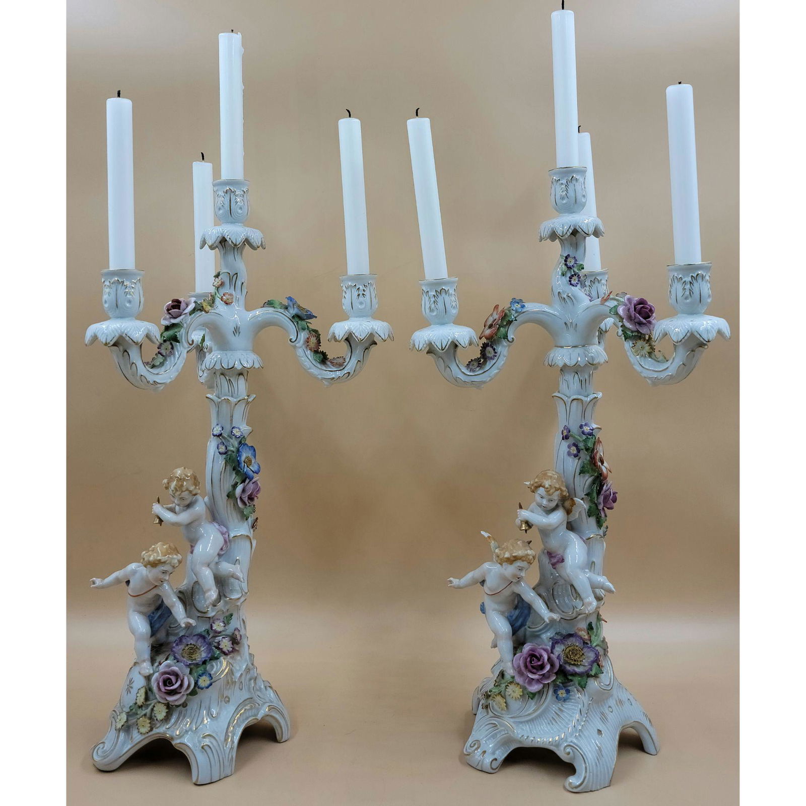 Pair Of German Porcelain Candelabras With Cherubs (1 of 19)