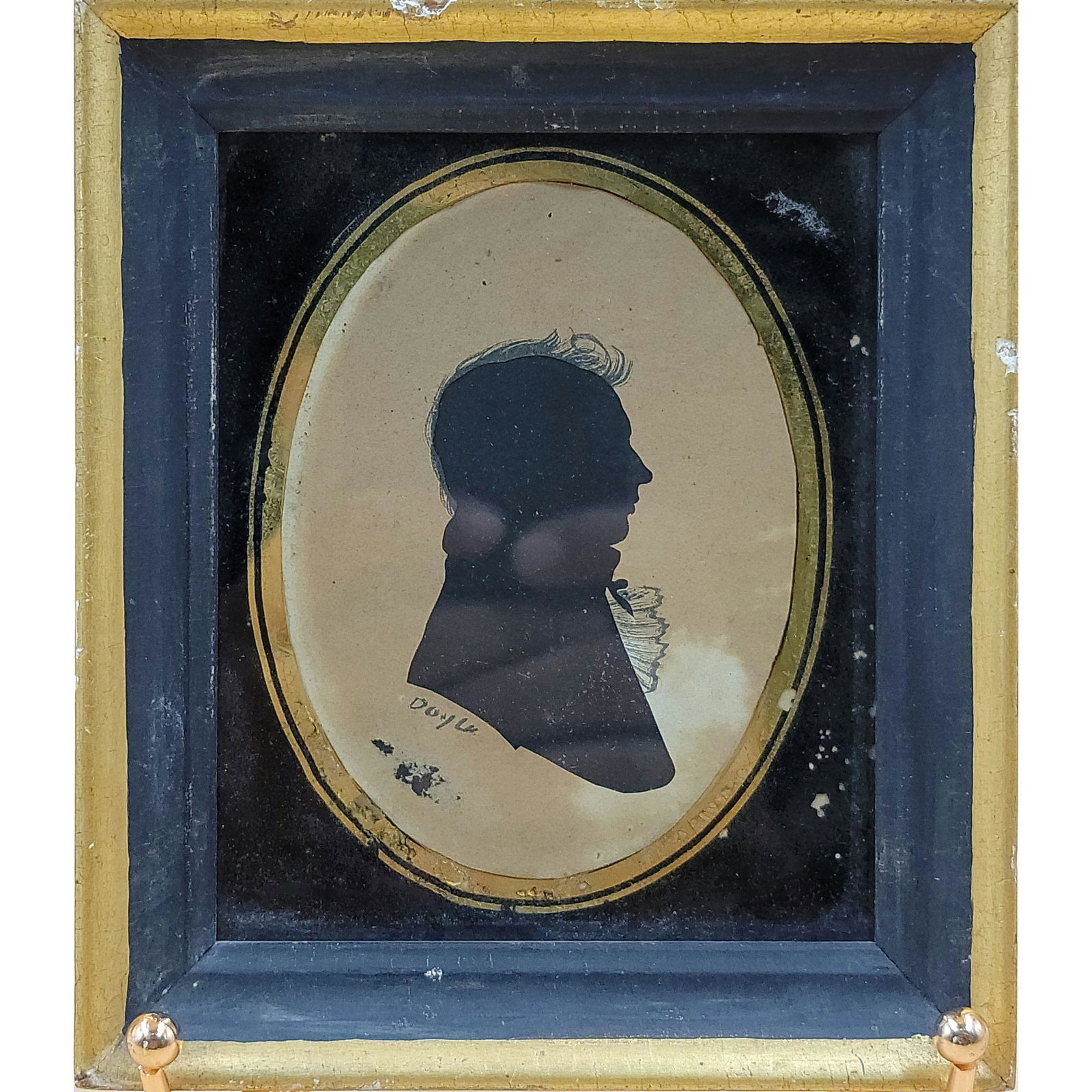 Silhouette Of A Gentleman William Doyle 1769-1828: Miniature Silhouette Of A Gentle Man By William M S Doyle 1769-1828. Frame Measure 5.5" X 4 3/4", Actual 3.5" X 2.5".FROM THE ESTATE OF THE LATE ROBERT RUEBSAMEN. Please carefully read our terms of sa