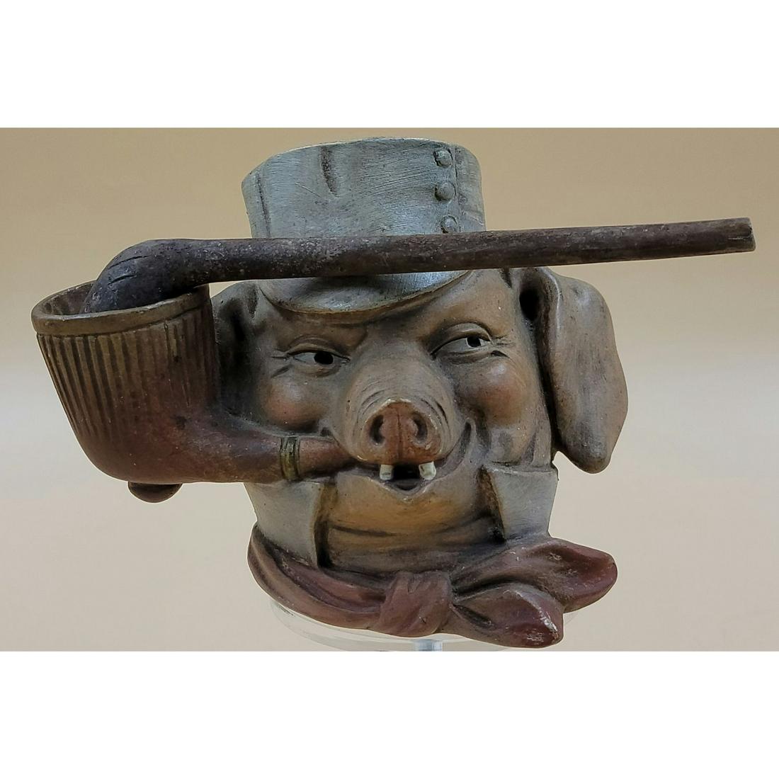 A Very Unusual Pipes Holder Pottery Pig's Head 19th c (1 of 10)