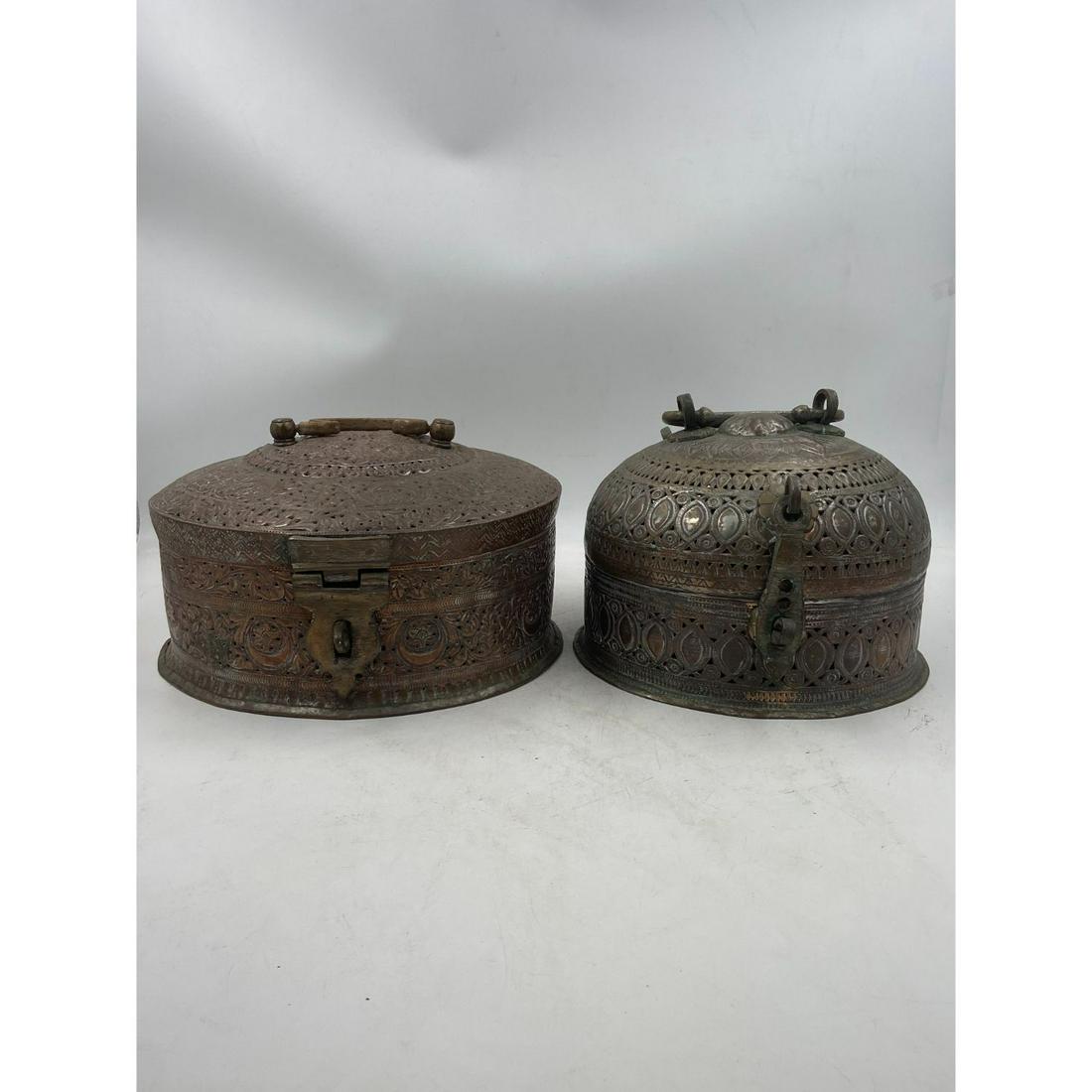 (2) Large Vintage Persian Hammered Copper Containers (1 of 17)