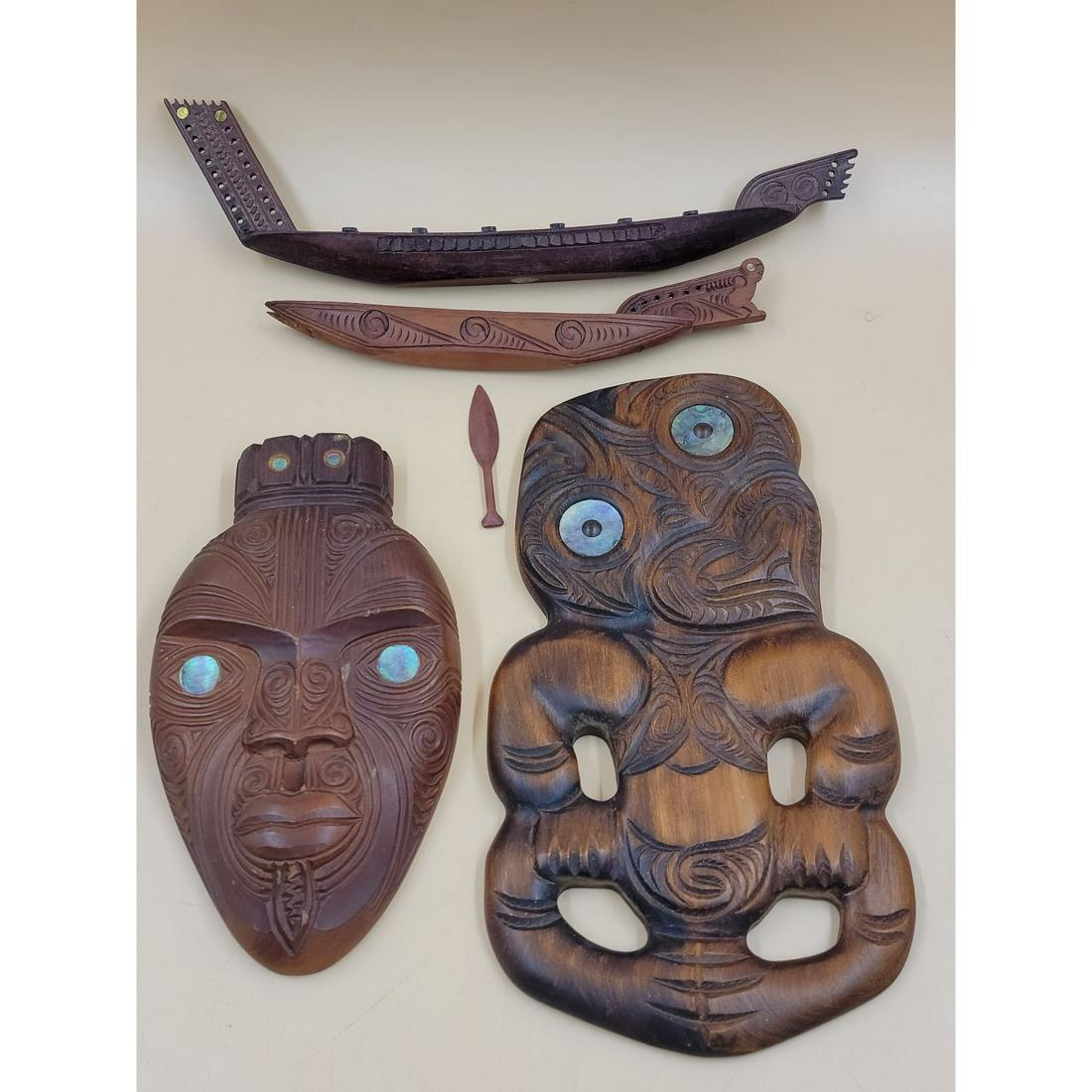 Grouping Of 4 Maori Wood Carvings: Grouping Of 4 Maori Wood Carvings, Various Sizes. This lot, and many forthcoming are from the estate of a true antiquity connoisseur in every sense of the word. This antiquarian truly enjoyed the trea