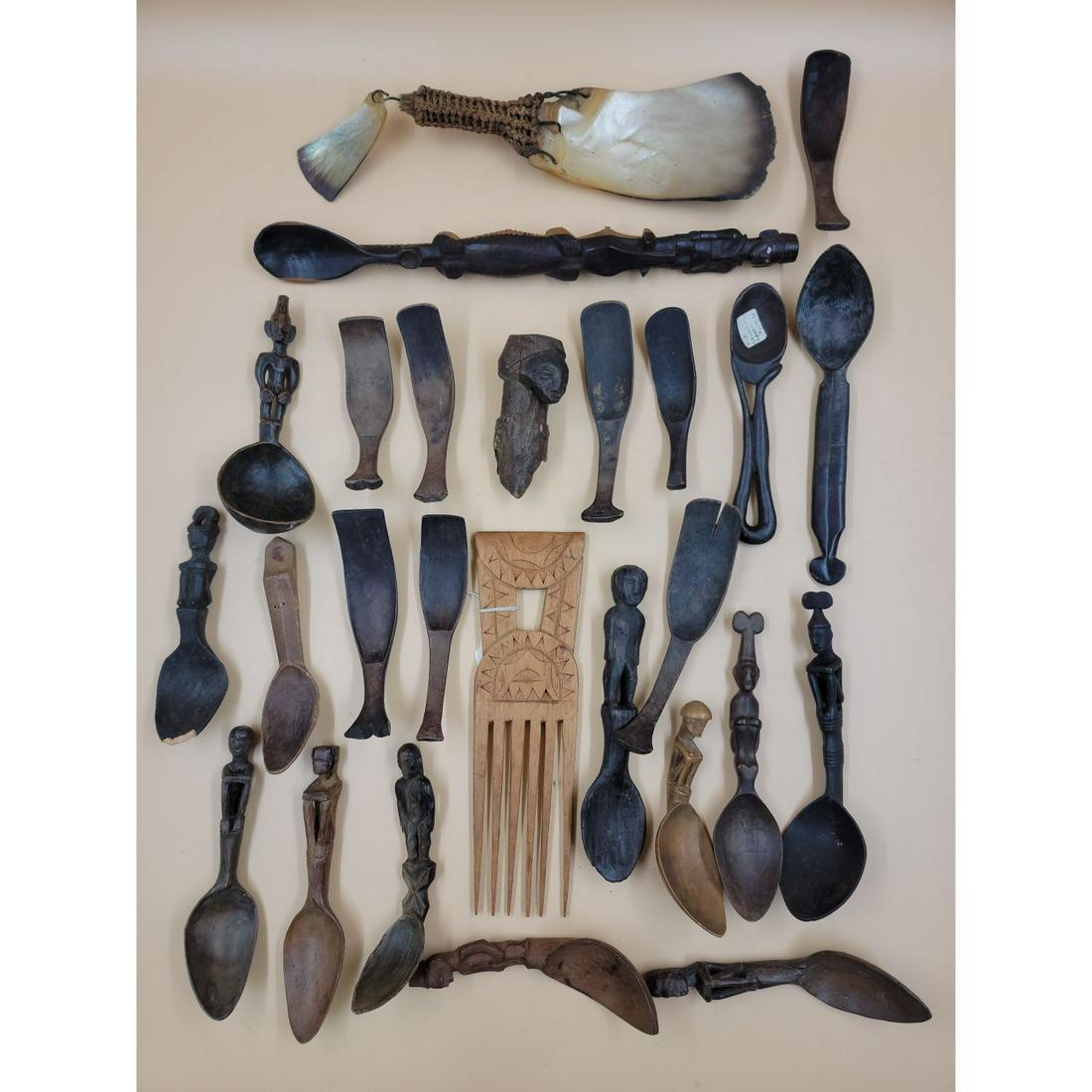 A Large Group Of Carved African Spoons (1 of 16)