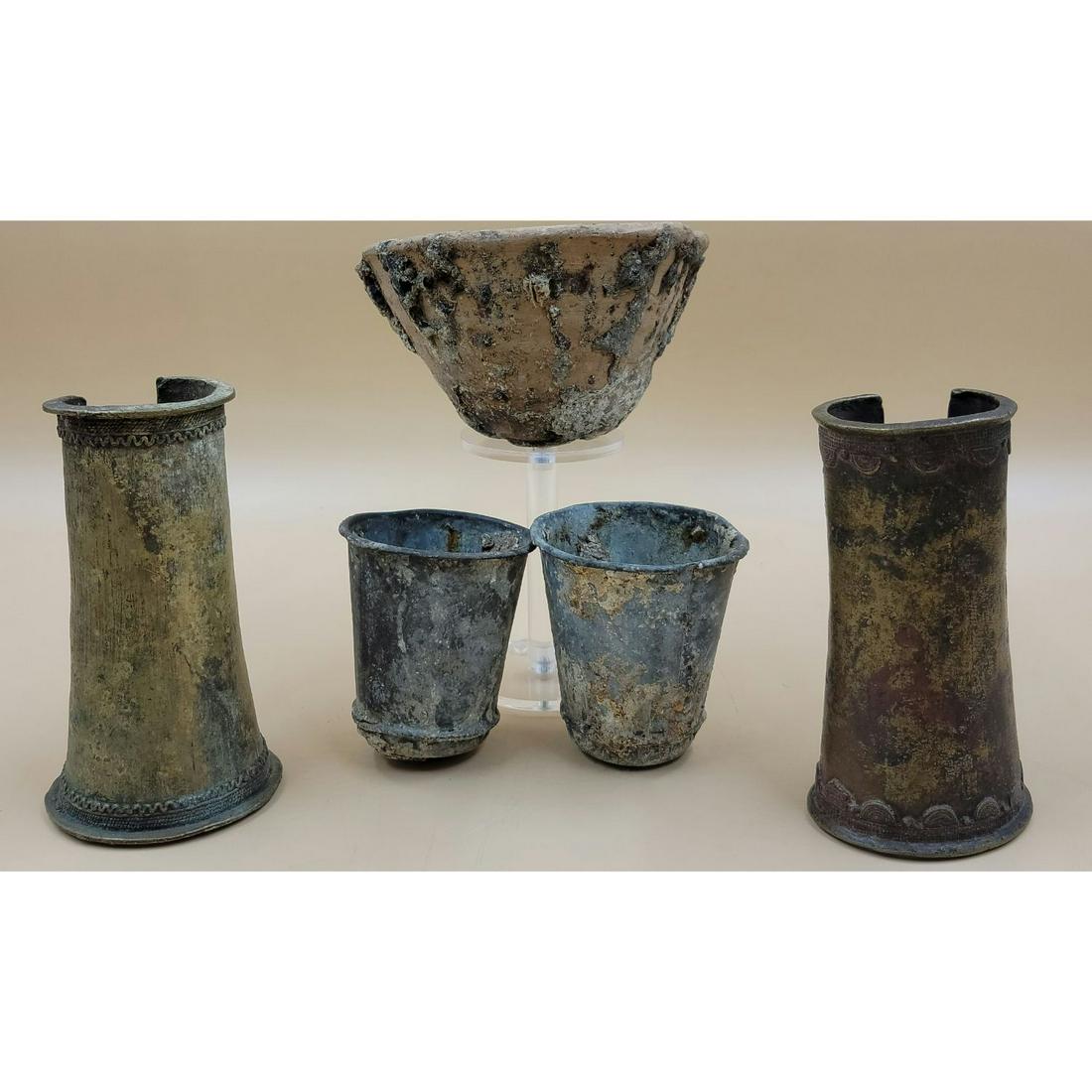 Ancient metal cups, a  bowl  &  ankle bracelets (1 of 20)