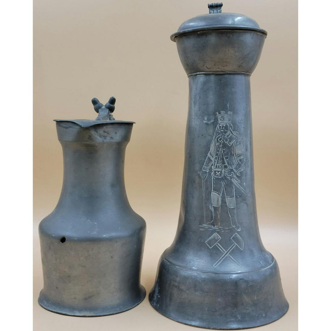 Lot Of 2 18th C Pewter Flagon & Pitcher 1746 (1 of 17)