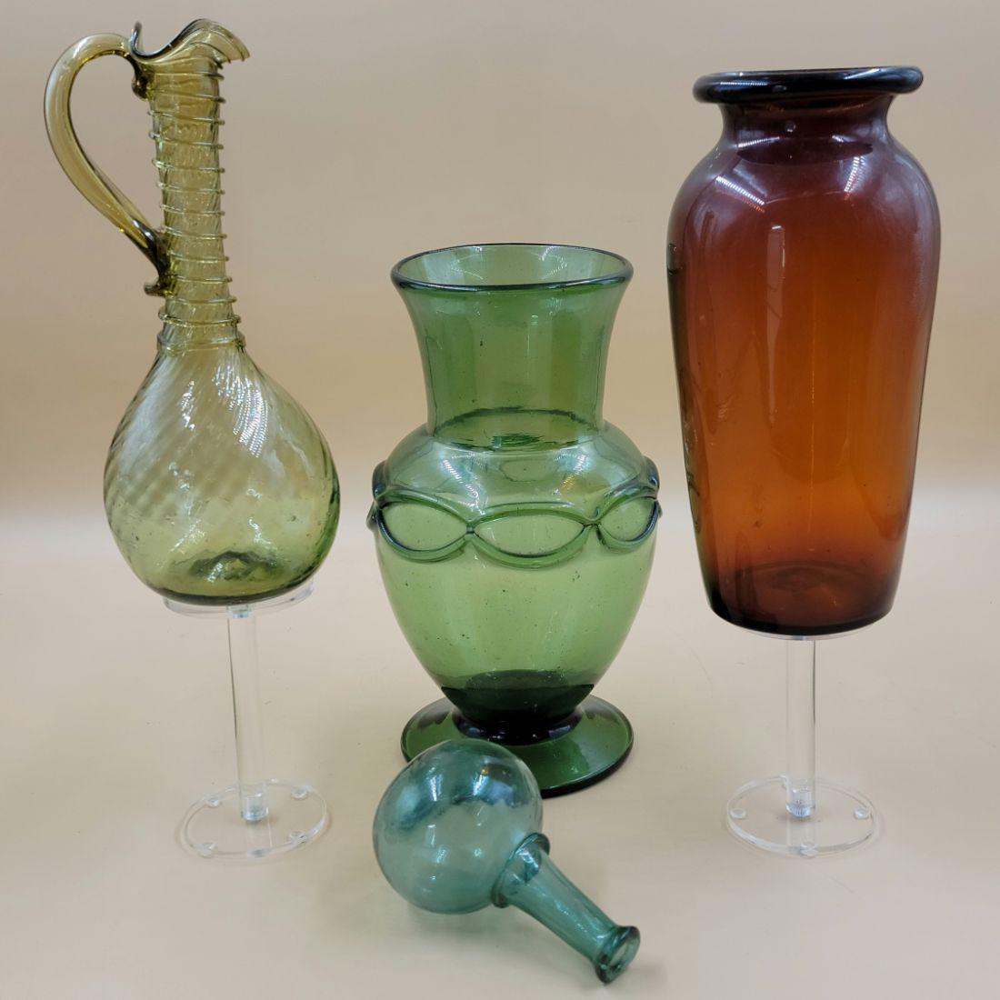 4 Hand Blown Glass Vases Ewer & Bottle 19th C (1 of 20)