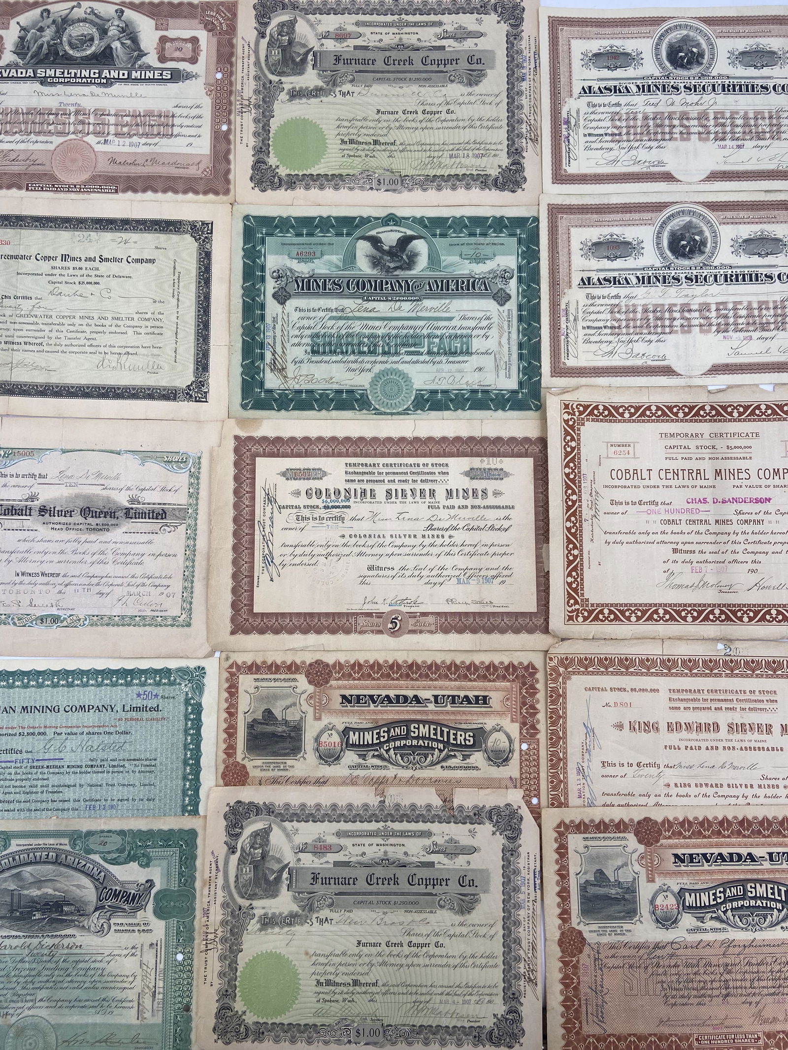 (15) US Stocks & Bonds Certificates Mines And Smelters (1 of 10)