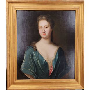 Portrait Of A Lady Attributed To William Aikman 18th C: Portrait Of A Lady Attributed To Or In The Circle Of William Aikman 1682-1731 English, 18th C. Frame Measure 34 1/4" X 30.5", Sight 27" X 22 3/4". From Memphis Tenn. Estate Of An 83 Year Old Gentleman