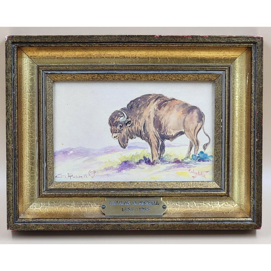Signed Charles M Russell Watercolor Of A Buffalo (1 of 17)