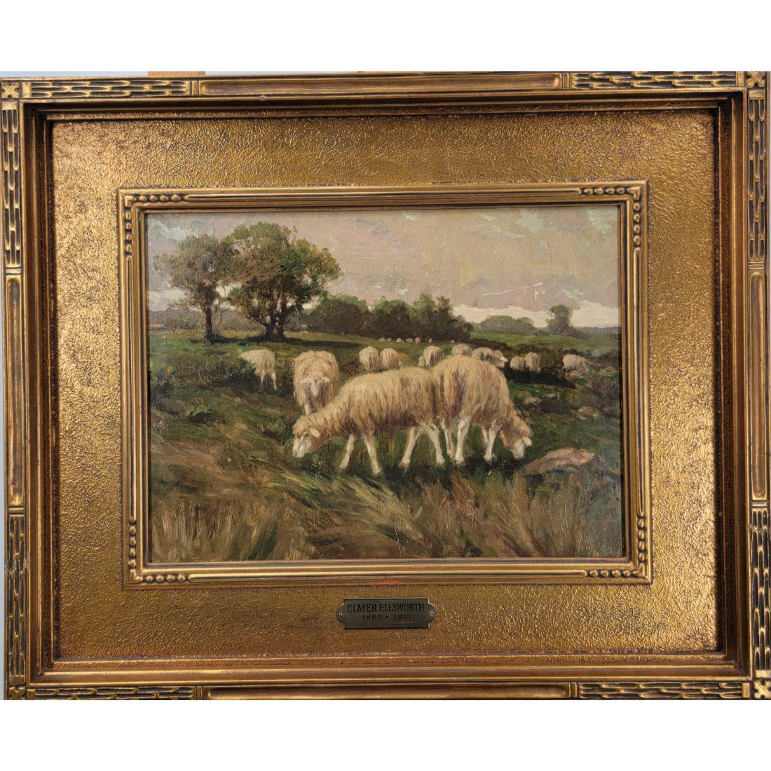 Elmer Ellsworth O/B Landscape Painting Sheep In Pasture (1 of 10)
