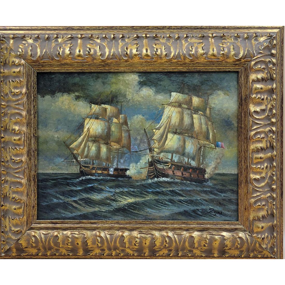 Antique Oil On Canvas Laid On Board Seascape Painting 19th C (1 of 15)