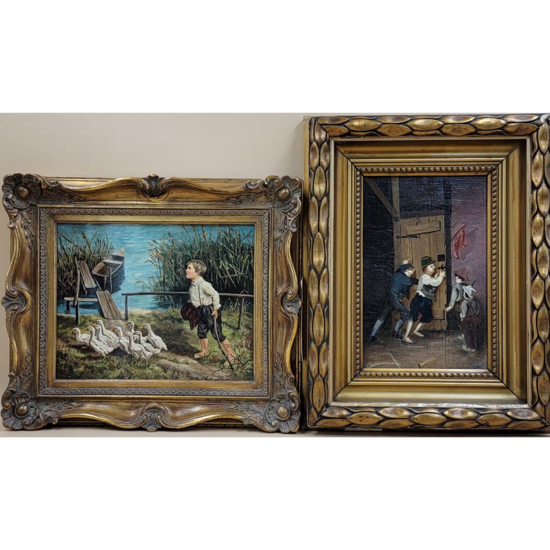 German Schweinitz B1910 Duck Painting & 19th C Oil On Panel (2) (1 of 14)