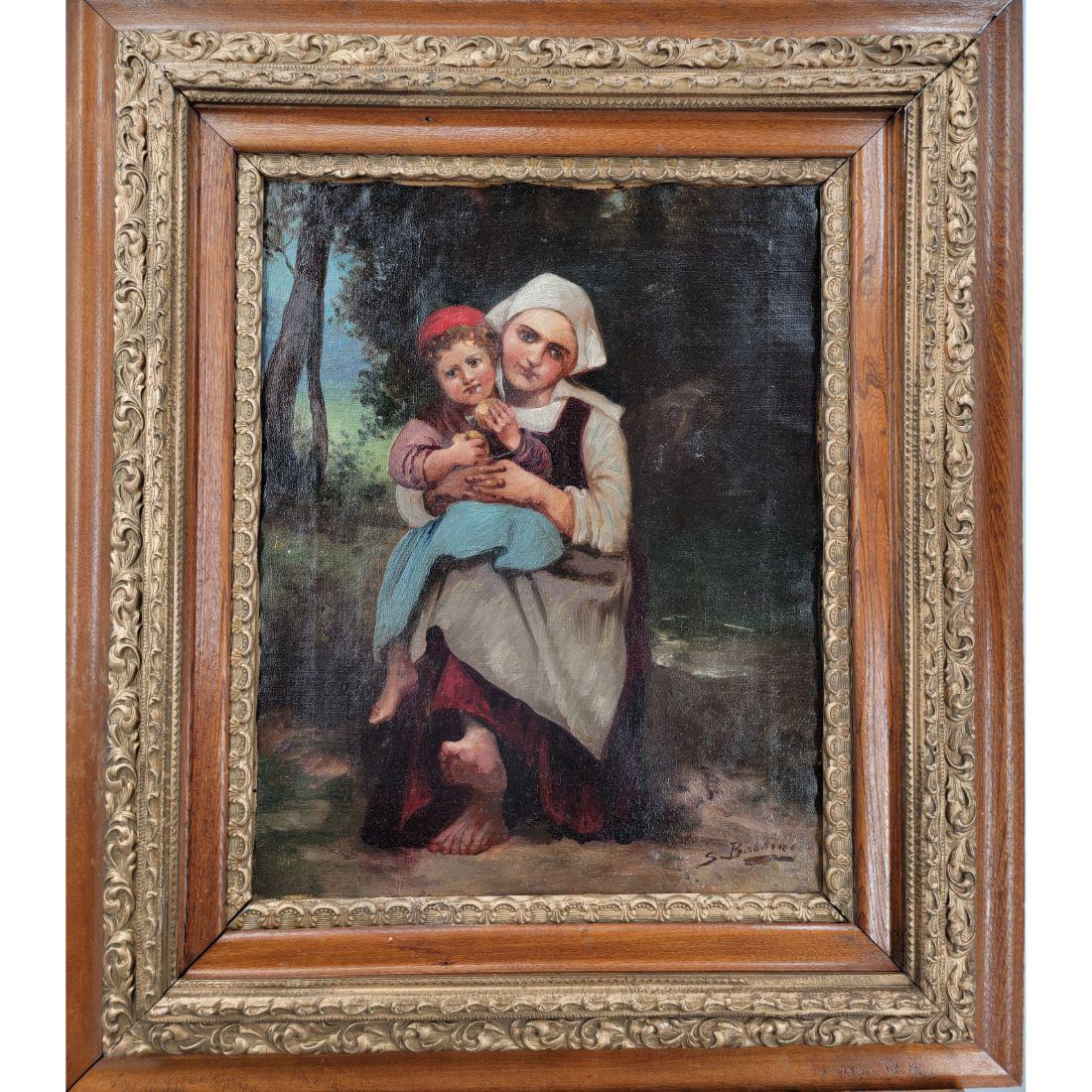 19th C O/C Painting Of A Mother & Child Signed Lower Right (1 of 8)