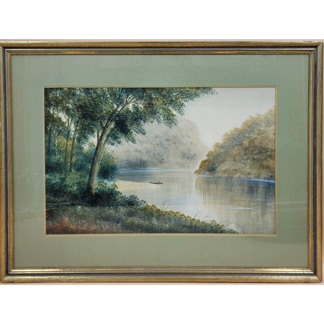 19th C Watercolor Landscape Painting Possibly Hudson Valley (1 of 9)