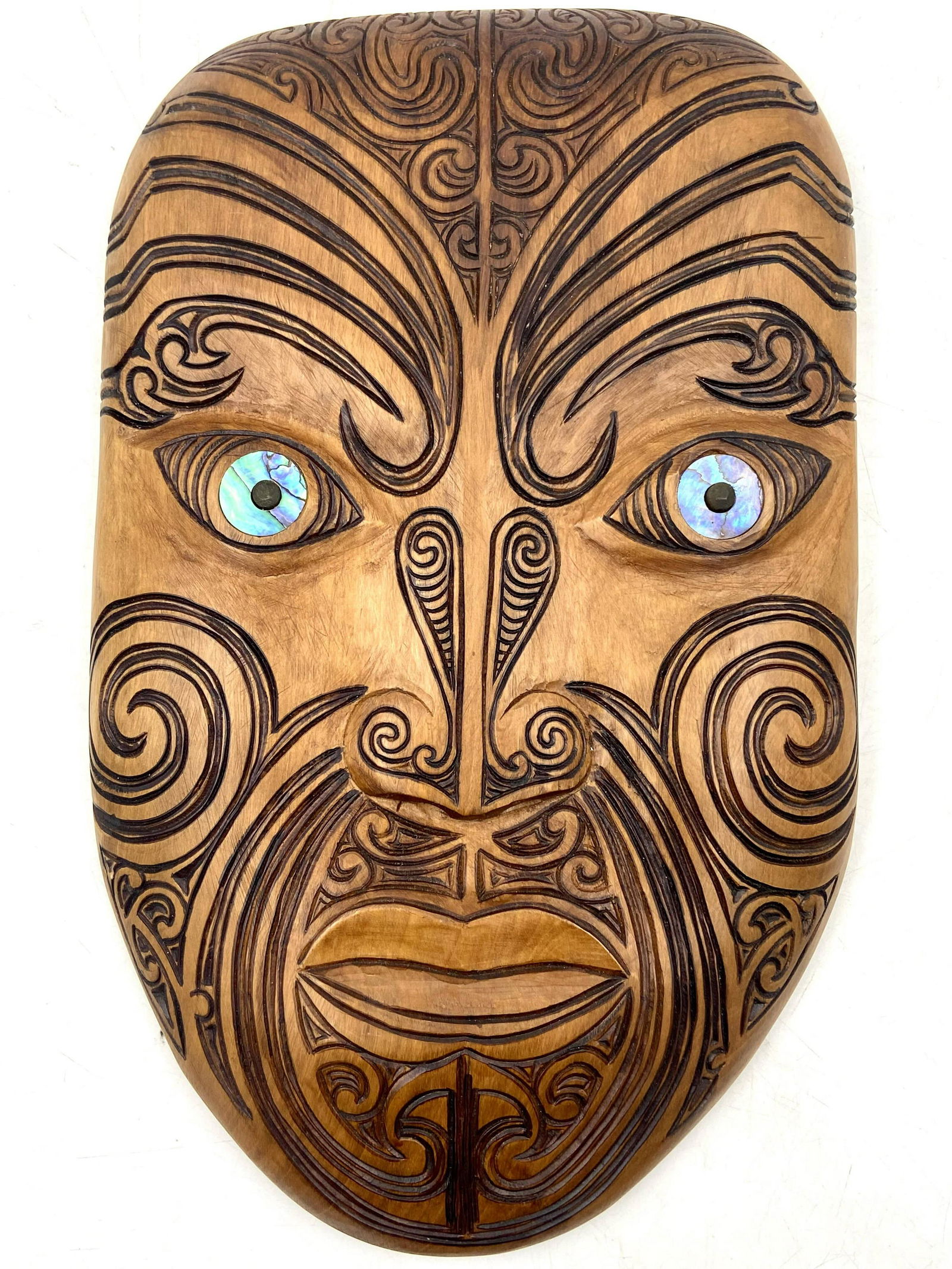 Maori Tattoo Wood Carved Wall Panel Mask (1 of 11)