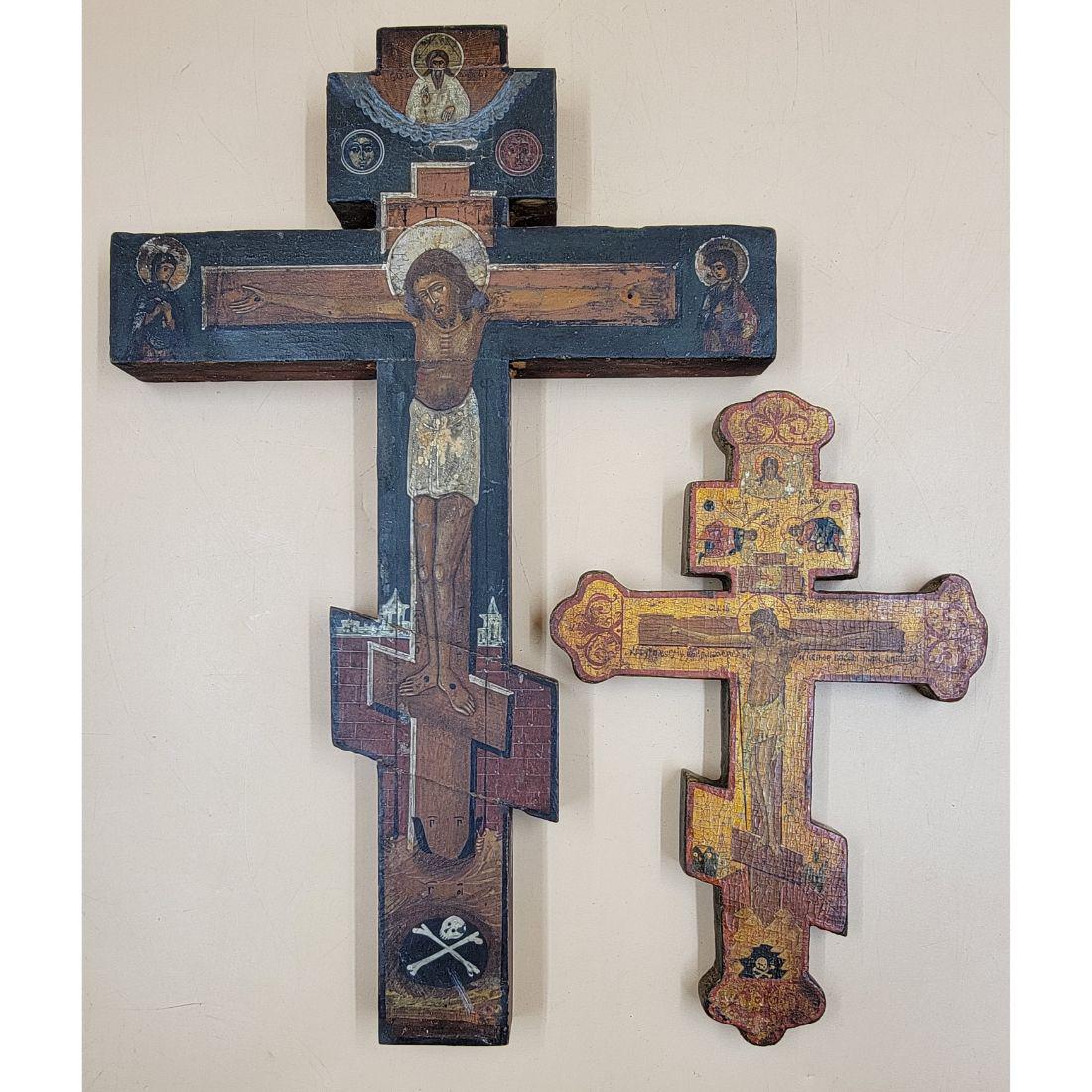 Lot Of 2 Hand Painted Icon Cross 19th Century (1 of 20)