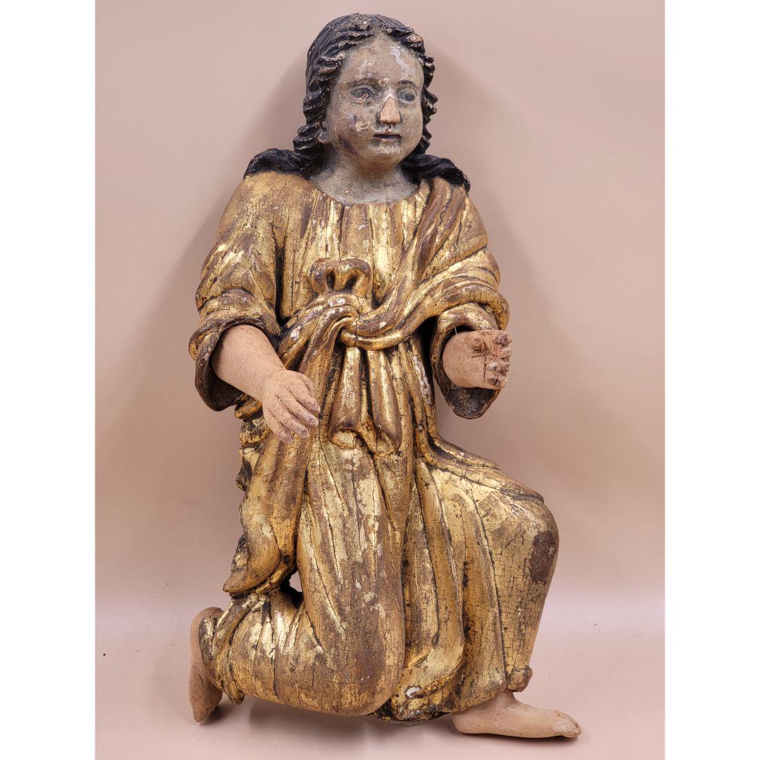 17-18th C Gilt Paint And Carved Wooden Religious Figure (1 of 20)