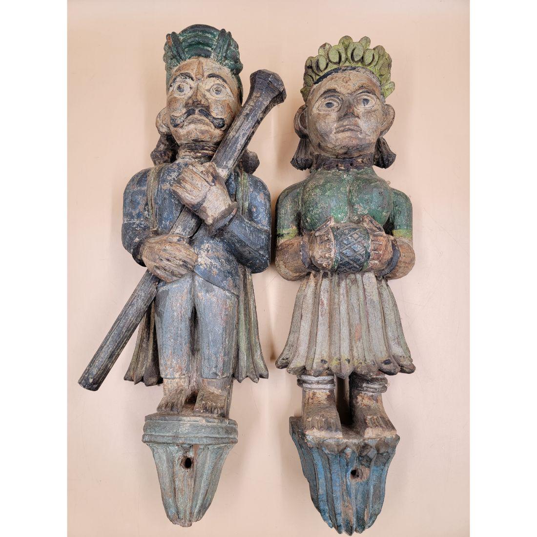 Pair Of Antique Hand Carved Wooden Figures (1 of 19)