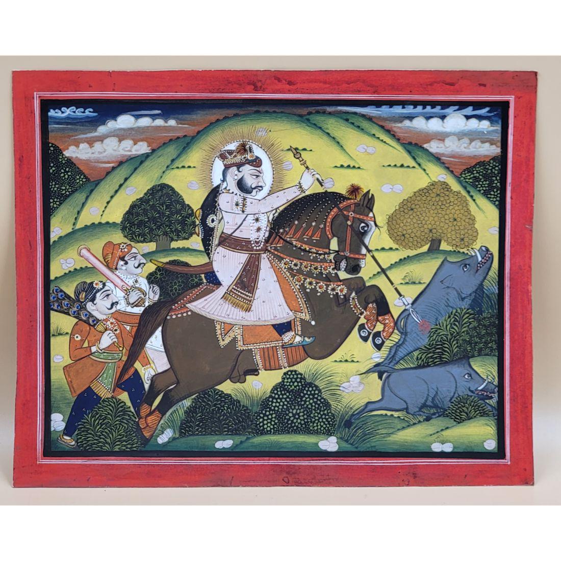 Lg Indian Painting Of Maharana Bhim Singh Ji Of Udipur Hunting (1 of 15)
