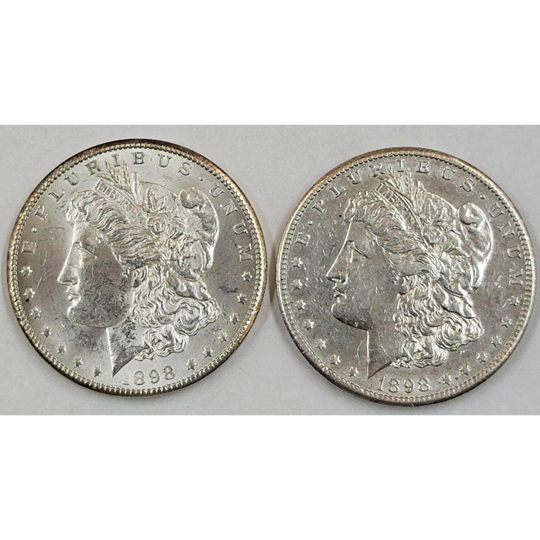 Lot Of 2 Morgan Silver Dollar 1898 O & 1898 S Ungraded (1 of 2)