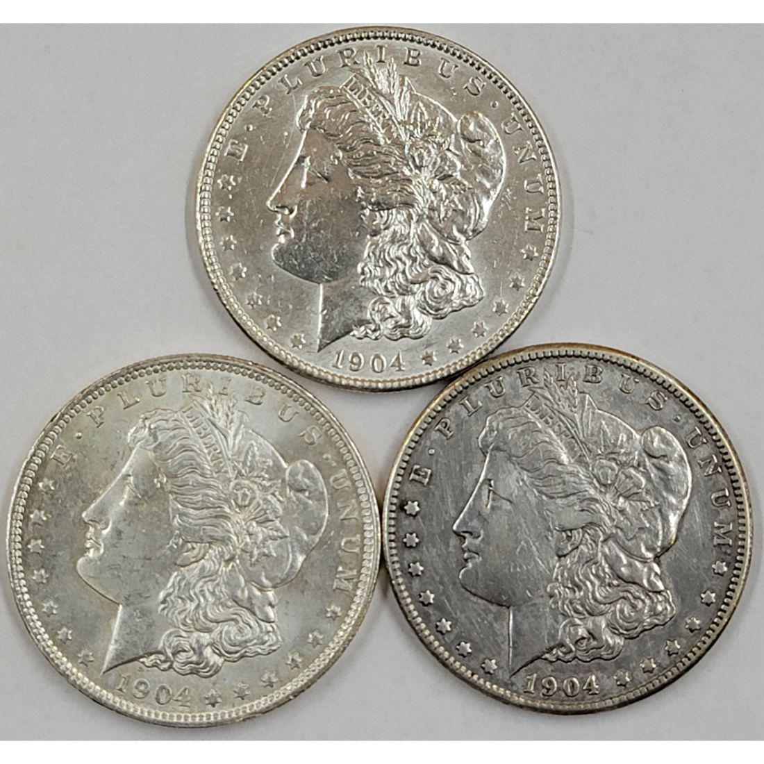 3 Morgan Silver Dollar 1904 1904 O 1904 S (1 of 7)