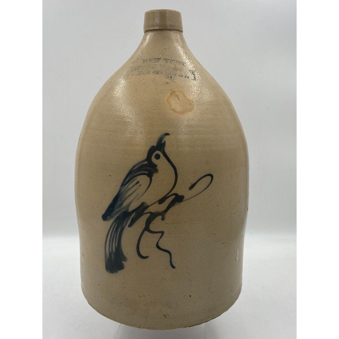 Antique Stoneware Crock/Jug "New York Stoneware Co" 3 Gallon With Birds (1 of 14)