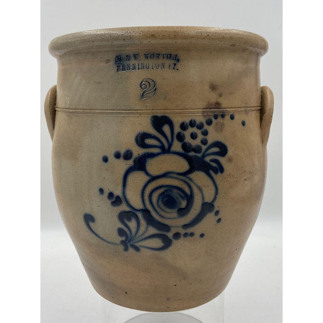 Antique Stoneware Crock "J. & E. Norton, Bennington VT" 2 Gallon (1 of 16)