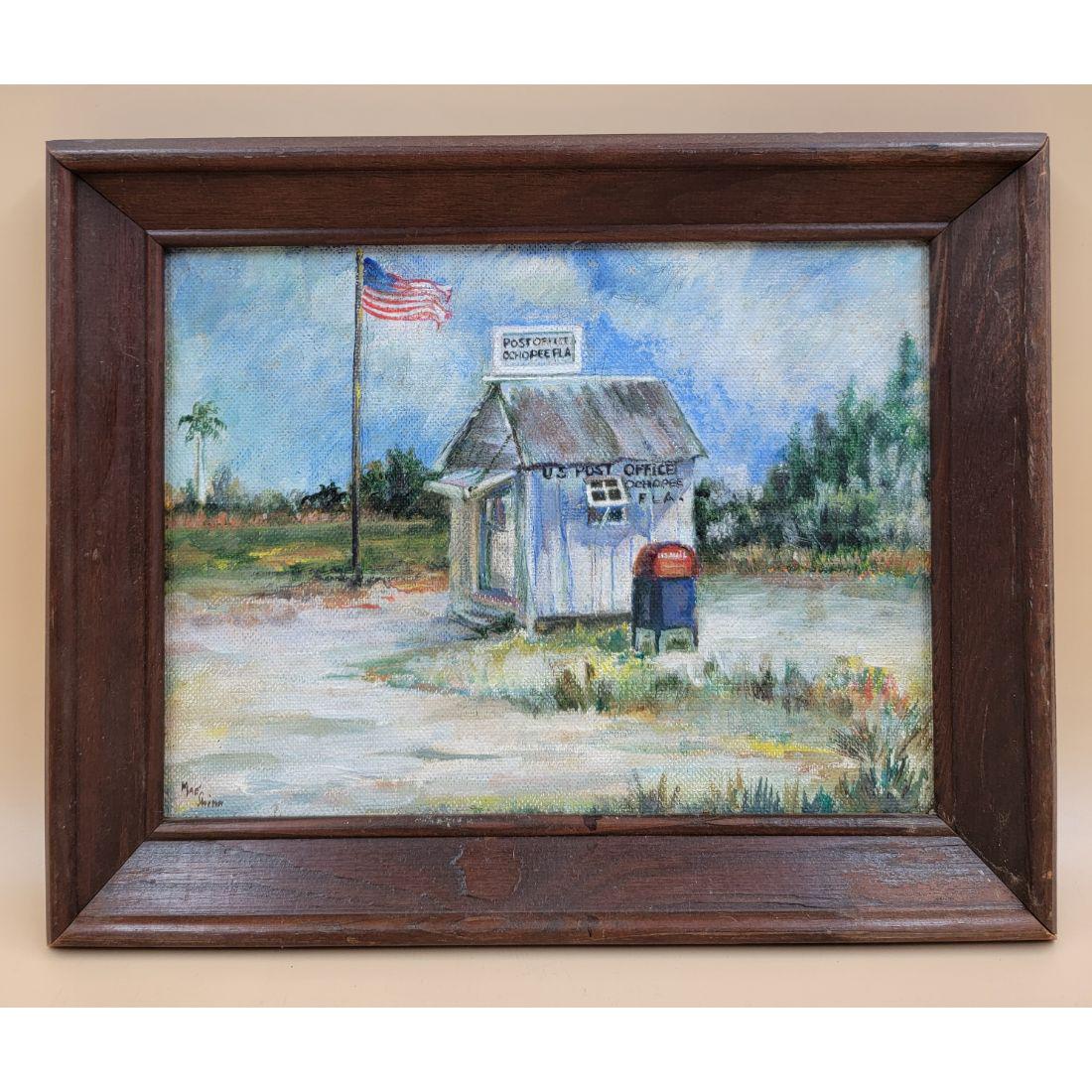 A Signed O/B Primitive Florida Painting OCHOPEE POST OFFICE (1 of 7)