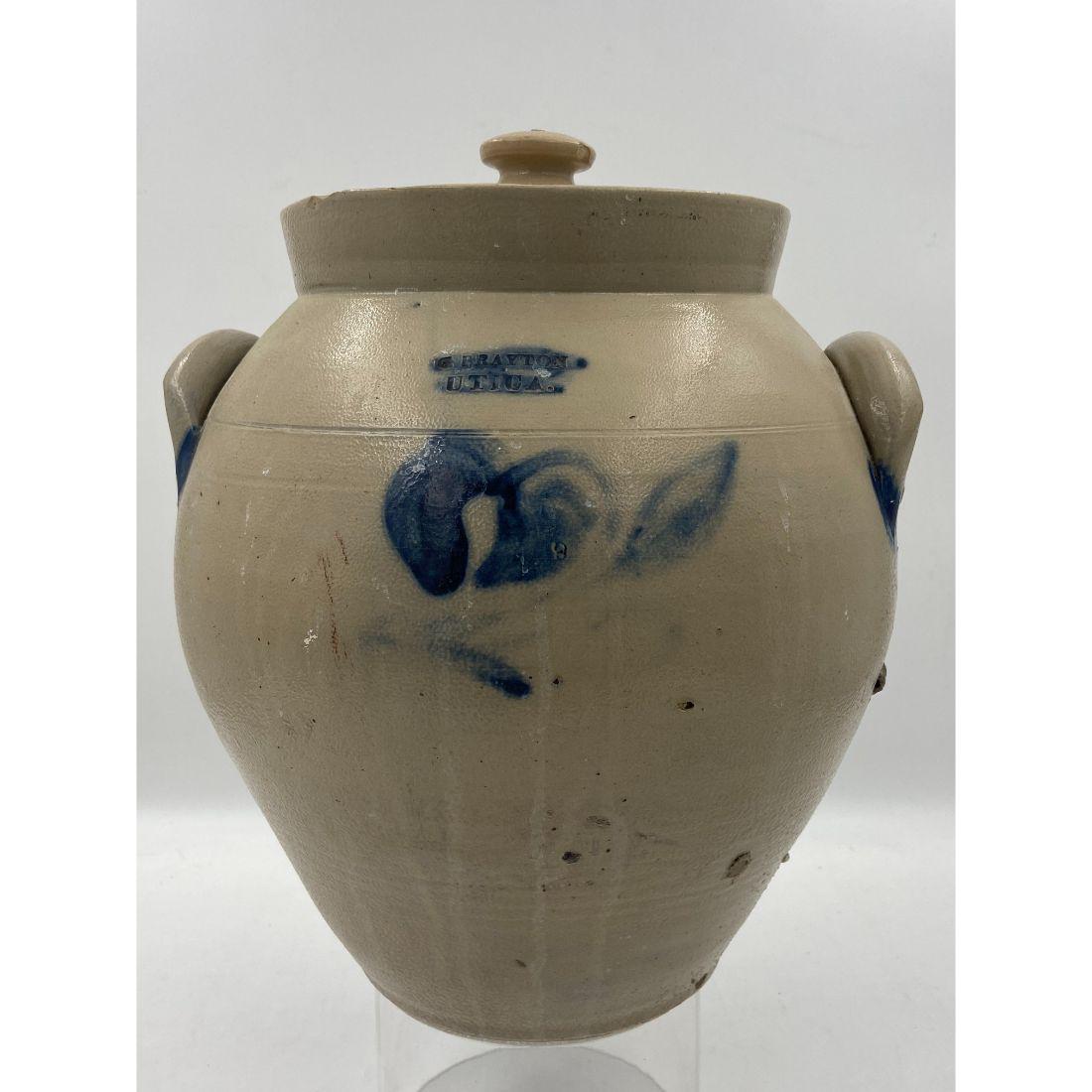 Antique Stoneware Crock Lidded 4 Gallon Signed "G. Brayton Utica" (1 of 17)