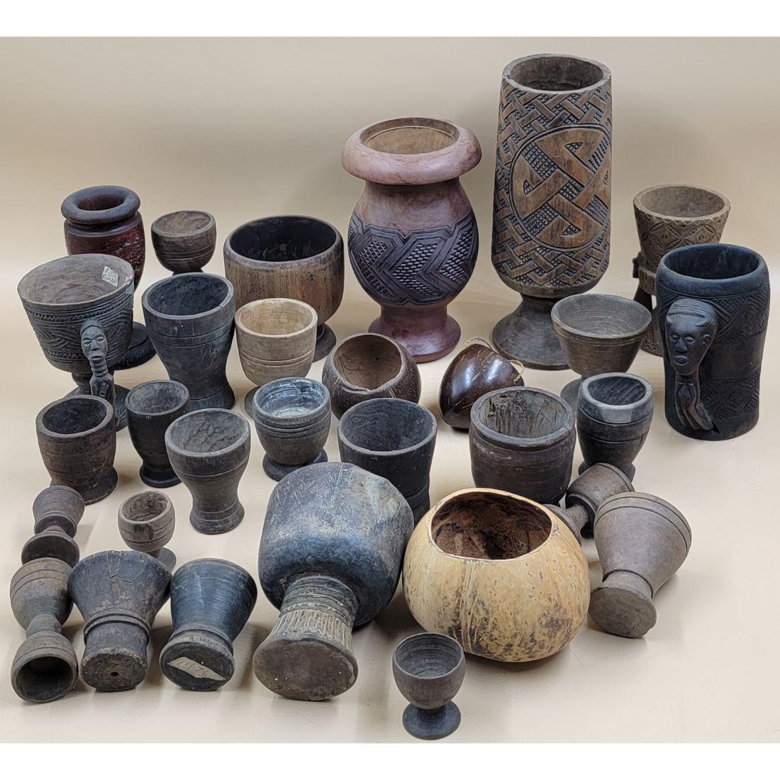 A Large Grouping Of  Antique Carved Wooden Cups "KERO?" Vessels (1 of 16)