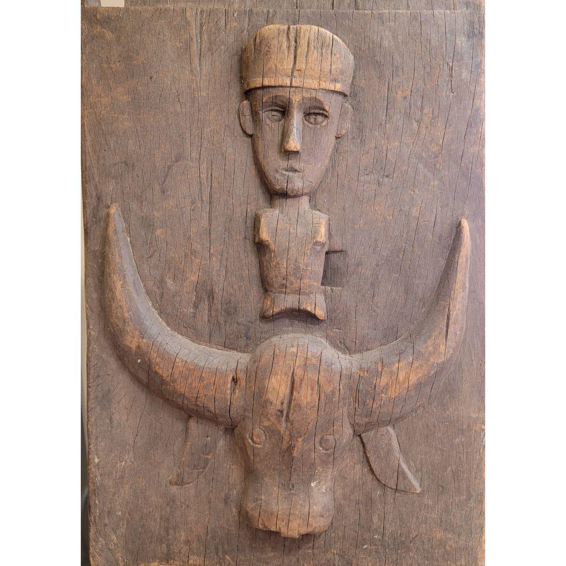 19th C. Sulawesi Toraja Wood Granary Door Man Riding A Cow (1 of 14)