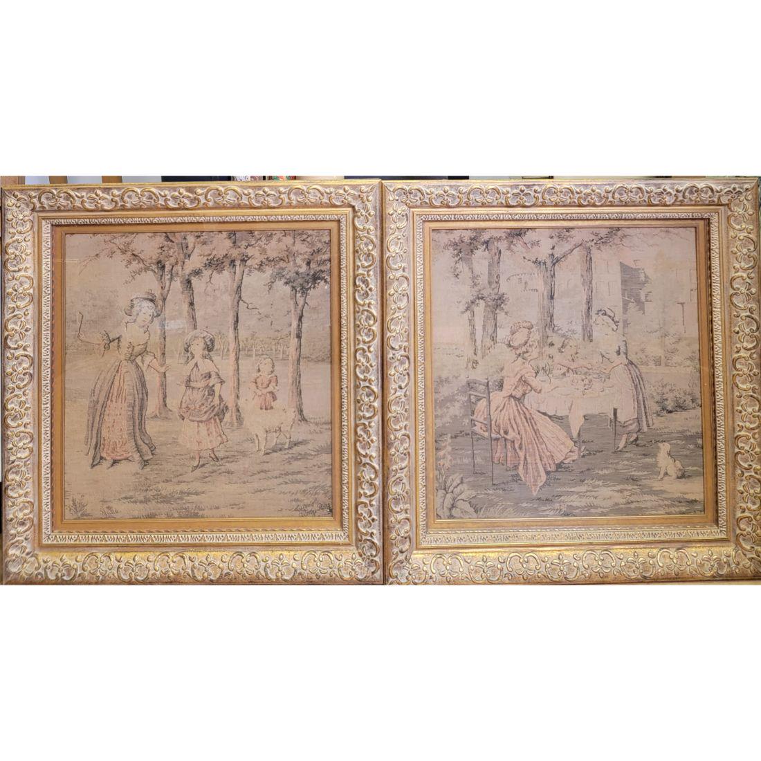 Pair Of French Needle Point Tapestry Signed (1 of 9)