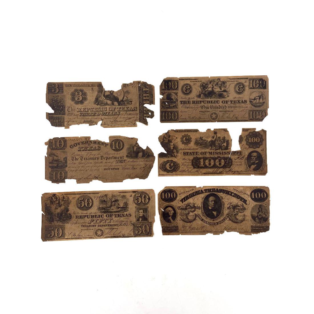 (6) Antique USA Currency Notes Republic Of Texas, Virginia Treasury & State Of Mississippi (1 of 14)