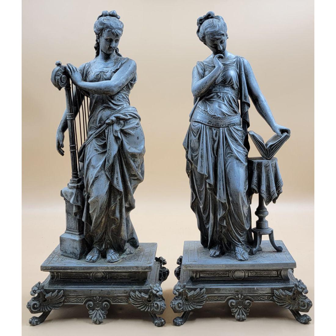 Pair Of 19th Century Spelter Figures: Pair Of 19th Century Spelter Figures . Measure 18" Tall. From A Winter Park Florida Estate. Please carefully read our terms of sale, shipping information, and request any condition reports or photos p