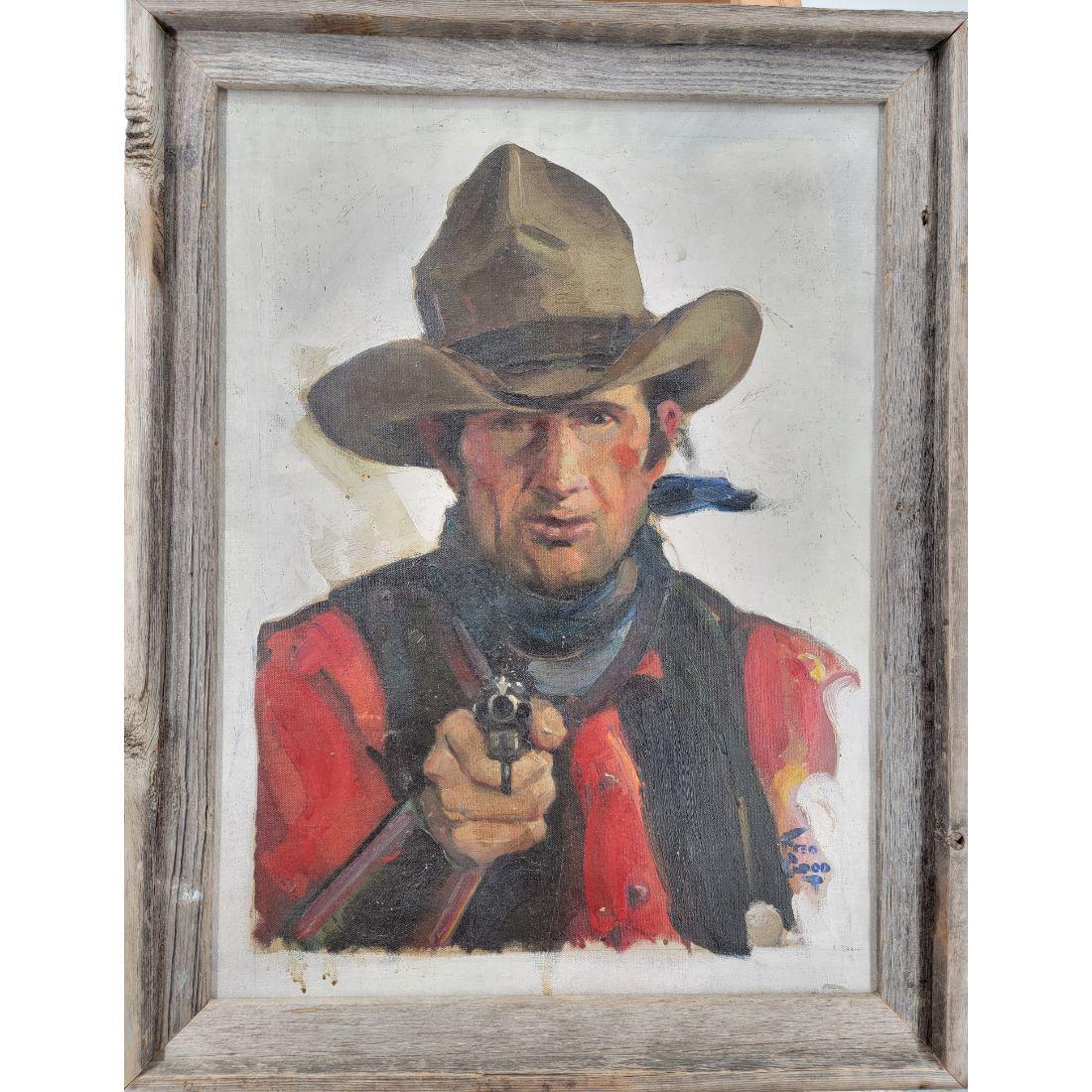 American Fred Good O/C Western Painting COWBOY PORTRAIT: American Fred Good O/C Western Painting "COWBOY PORTRAIT". Frame Measure 27" X 21", Sight 23 1/4" X 27 1/4". Purchased From A Local auction House Central Florida. Please carefully read our terms of sa