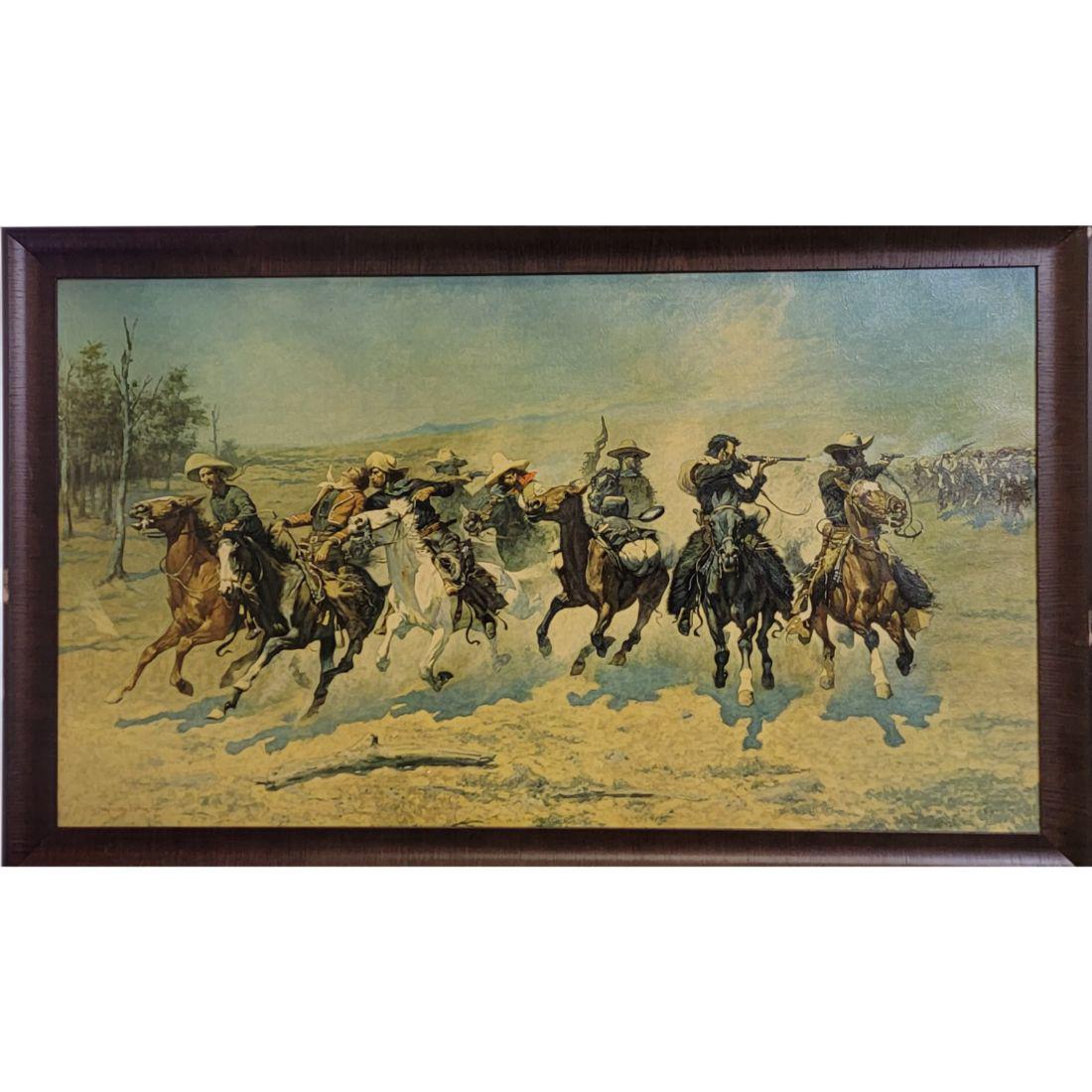 American Fredereick Remington Giclee: American Fredereick Remington Giclee. Frame Measure 25.5" X 42.5", Sight 27 3/4" X 38 1/4". Purchased From A Local auction House Central Florida. Please carefully read our terms of sale, shipping info