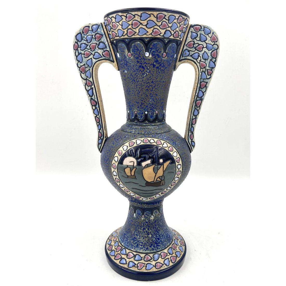 Amphora Art Nouveau Enameled Vase: Amphora Art Nouveau Enameled Vase. Measures 15" x 8" 4 5/8".Comes From A Central Florida Collector. Please read carefully our terms of sale, shipping information, and request any condition reports or 