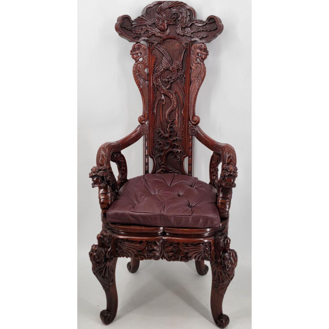 A Highly Carved Chair With Dragons And Phoenix Bird: A Highly Carved Chair With Dragons And Phoenix Bird. Measure 52 1/" X 23" X 22". From The Private Collection Of Bobby Goldsboro, Musician And Artist. https://www.bobbygoldsboro.com/home.cfm. Bobby Gol