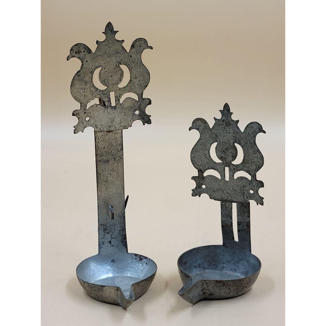 19rh C Painted Tin Oil Lamp Betty Lamp / Grease Lamps Folk Art Lamp W/ Doves (1 of 12)