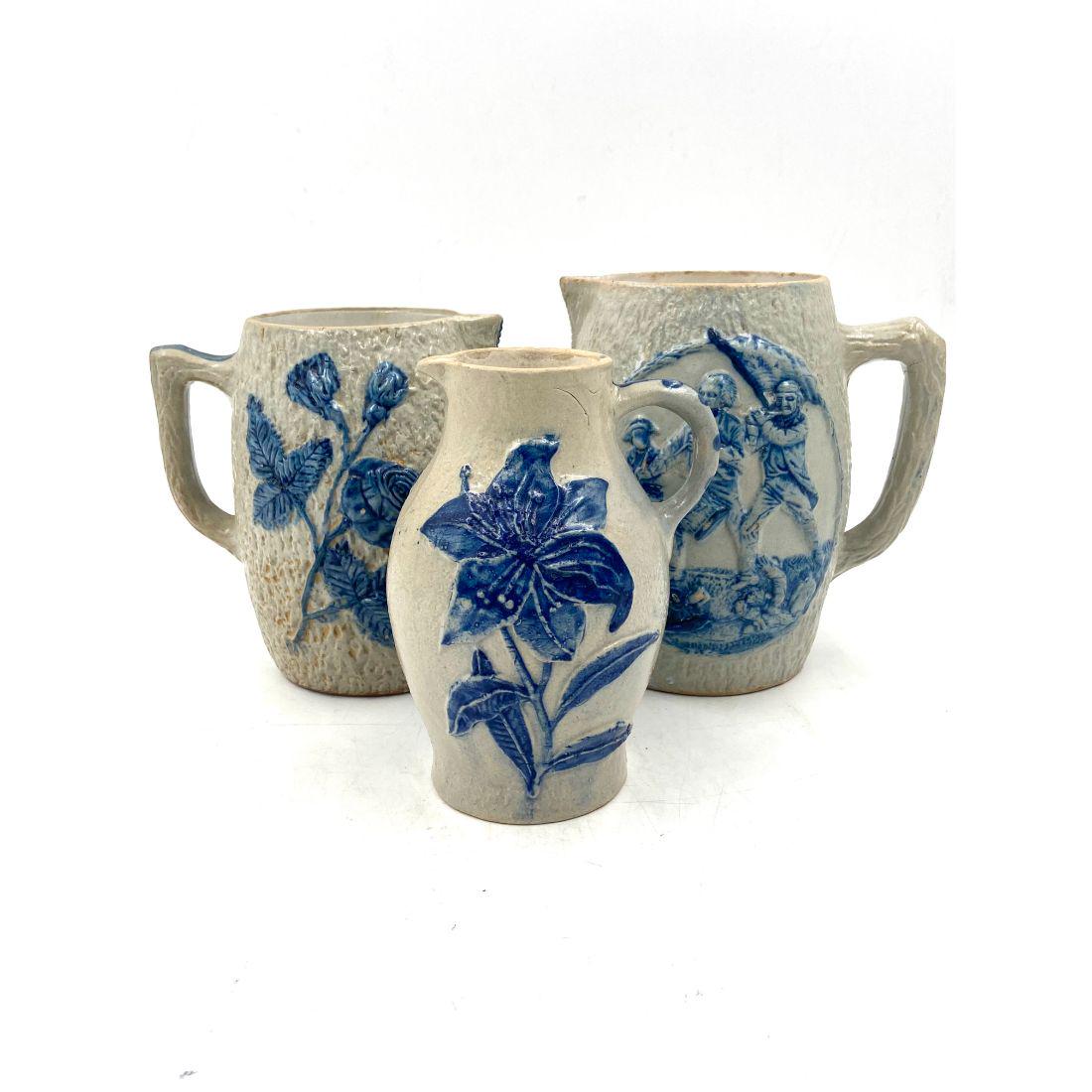 Lot Of 3 Antique Saltglazed Stoneware Pitchers (1 of 15)