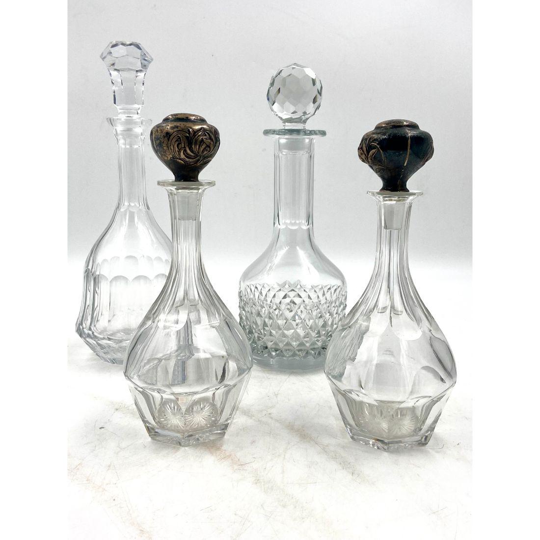 Lot Of 4 Antique Glass Decanters 2 With Sterling Silver Tops (1 of 12)