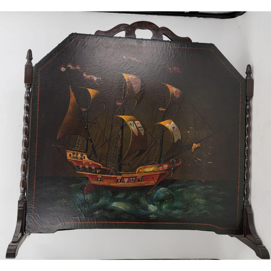 Seascape Painting Fireplace Screen On Canvas: Seascape Painting Fireplace Screen On Canvas. Measure 37" X 38.5" X 12.5".From A Winter Park Florida Estate. Please carefully read our terms of sale, shipping information, and request any condition re