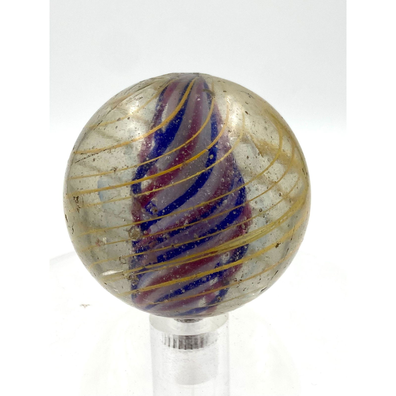 Antique Rare Handmade 1.75" Solid Core Red , White & Blue With Elevated Band In Blue Marble (1 of 5)