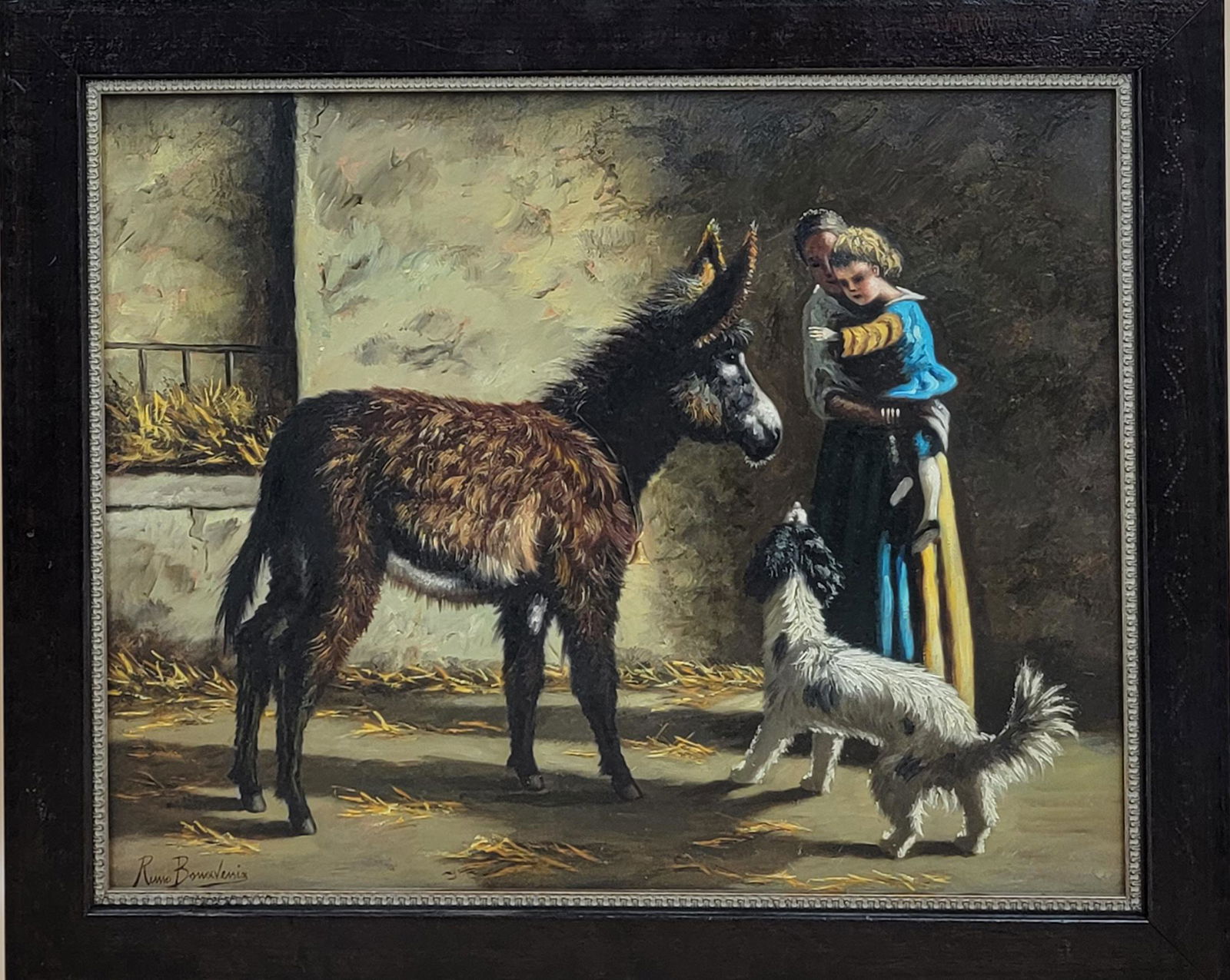 A Very Fine O/C Painting signed Mother Child Dog & Donkey (1 of 12)
