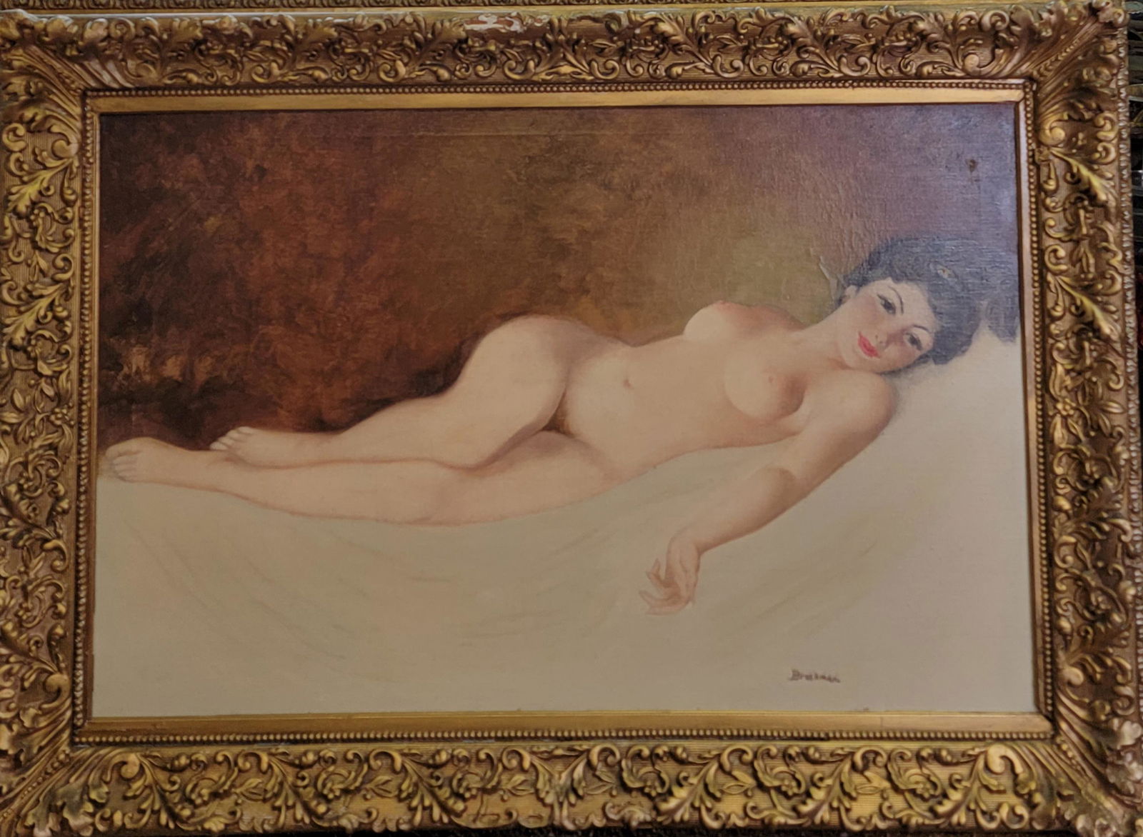 American Robert Brackman 1898-1980 Nude Painting On Canvas: American Robert Brackman 1898-1980 Nude Painting On Canvas. Frame (SLIGHT DAMAGED) Measure 32" X 44", Sight 23" X 35.5". From A Memphis Tenn. Estate Of A Retired 83 Year Old Atty. Please carefully rea