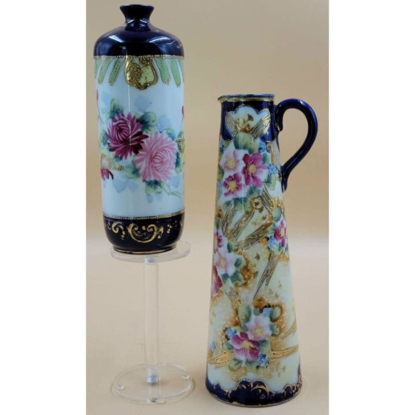 Lot Of 2 Antique Hand Painted Nippon Vase & Ewer (1 of 17)