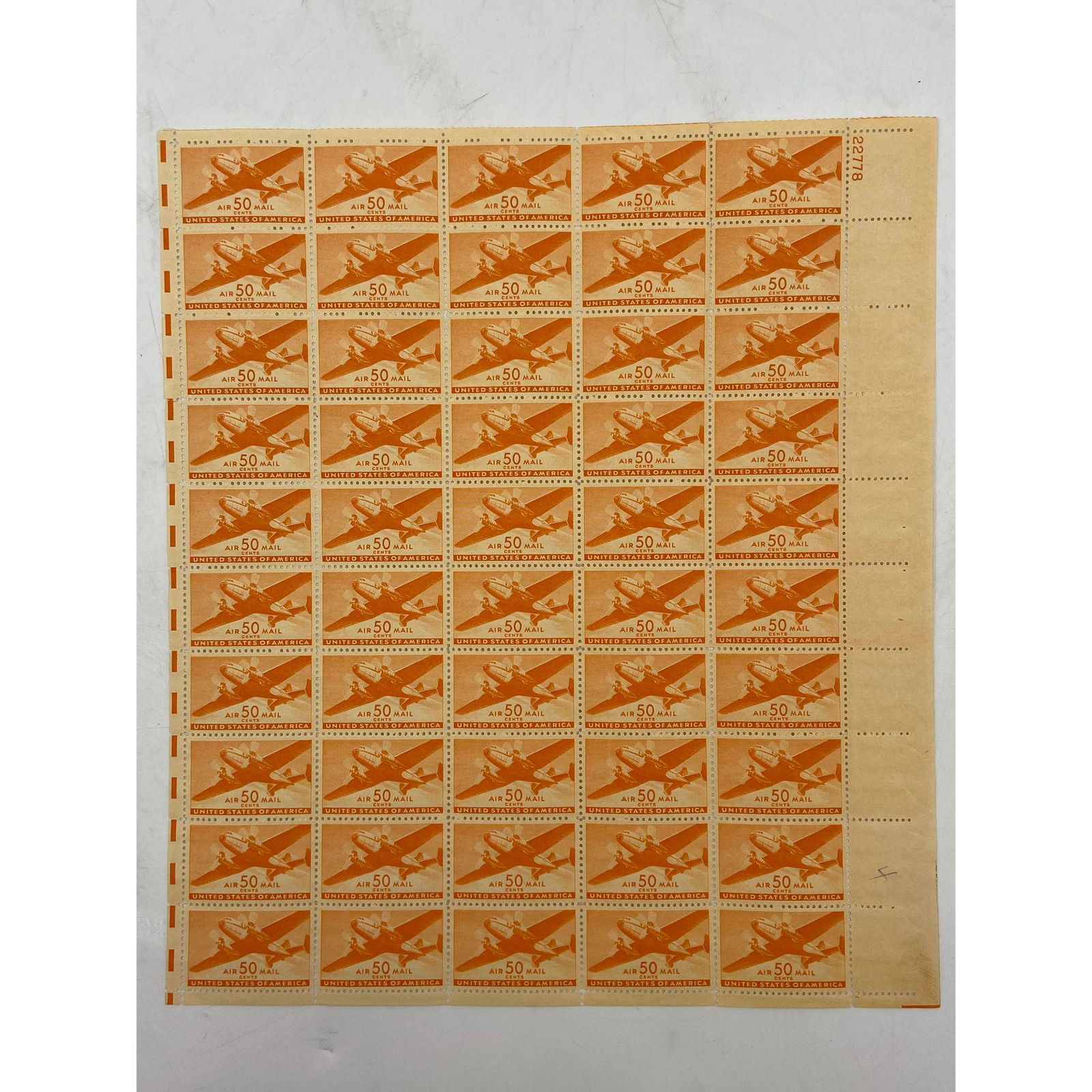 Full Mint Condition Sheet Of US C31 The Top Denomination Of The 1941 Cargo Plane Airmail Series (1 of 7)