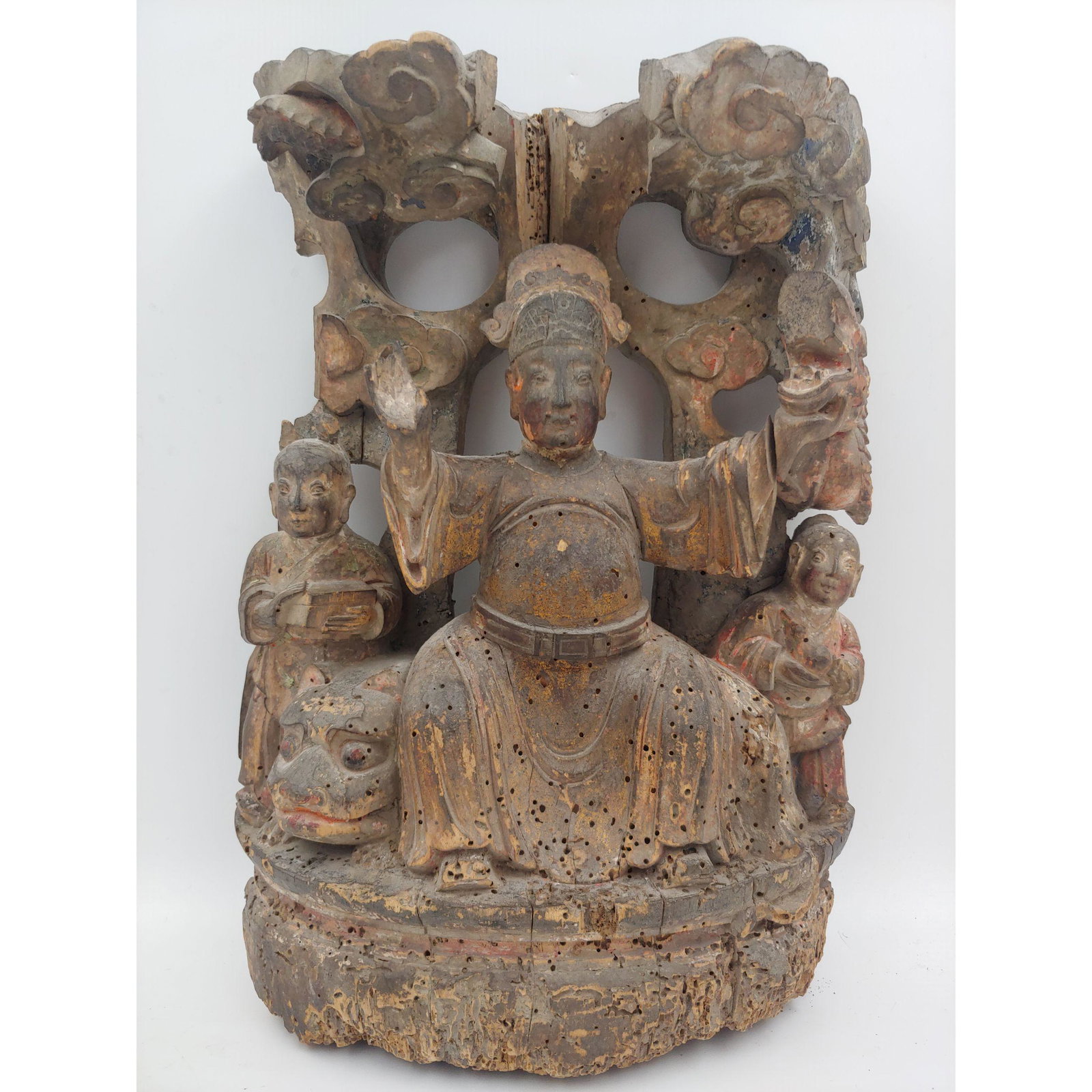 Chinese Carving of a Tao Deity, Possibly Ming Dynasty: Chinese Carving of a Tao Deity, Possibly Ming Dynasty. A very early shrine figure with a pocket cut in the back to contain prayers. Found at a massive estate in St. Louis, Missouri, brimming with fine