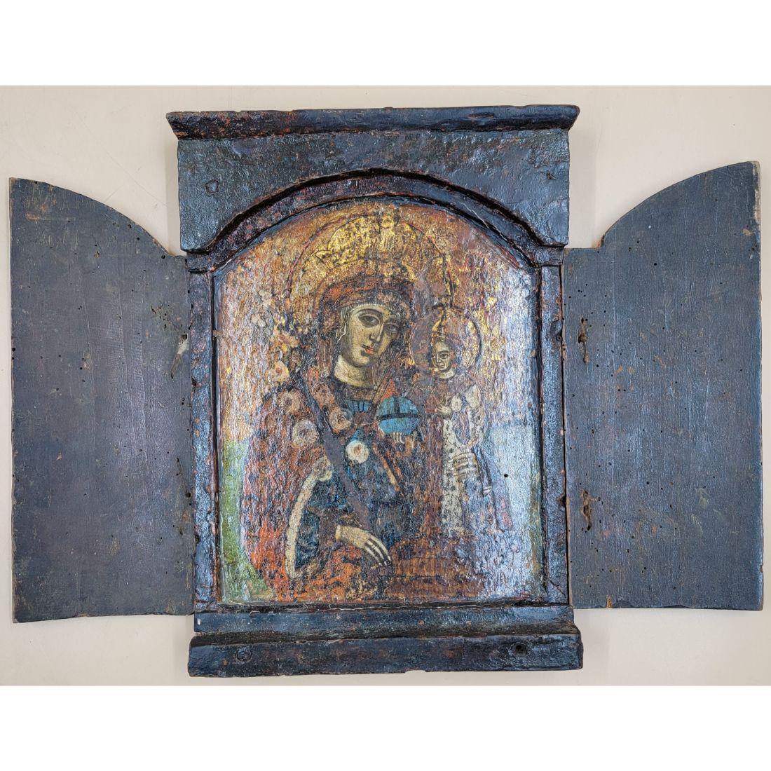 Antique Folding Greek Icon 19th Century Painted (1 of 18)