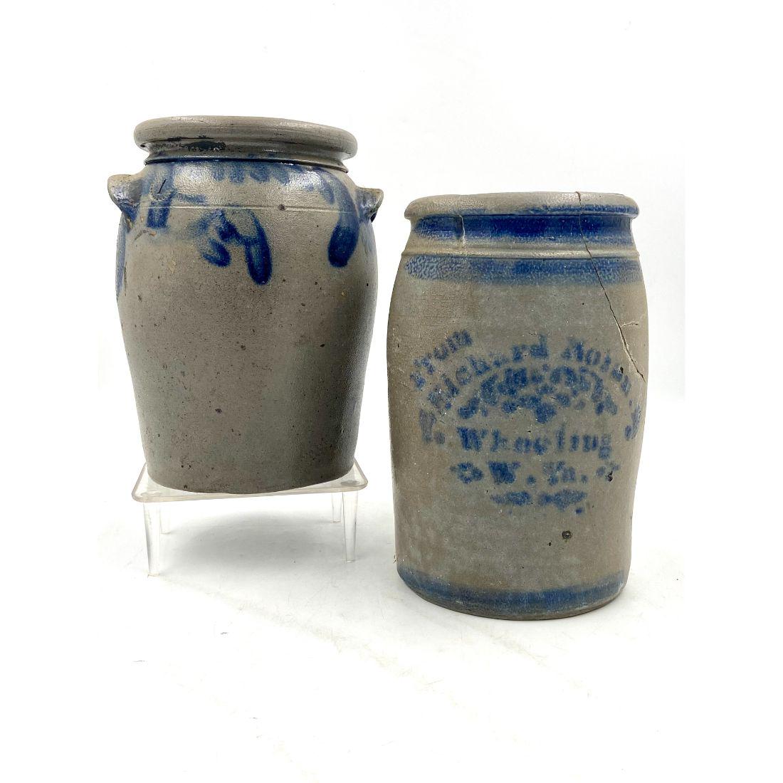 (2) Pair Of Antique Stoneware Crocks Age Unknown (1 of 15)