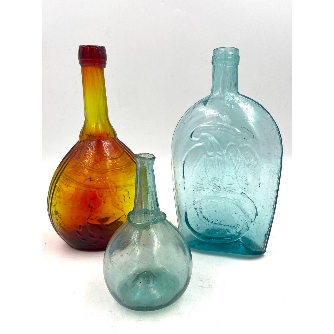 Lot Of 3 Hand-Blown Glass Flasks/Bottles Age Unknown (1 of 19)